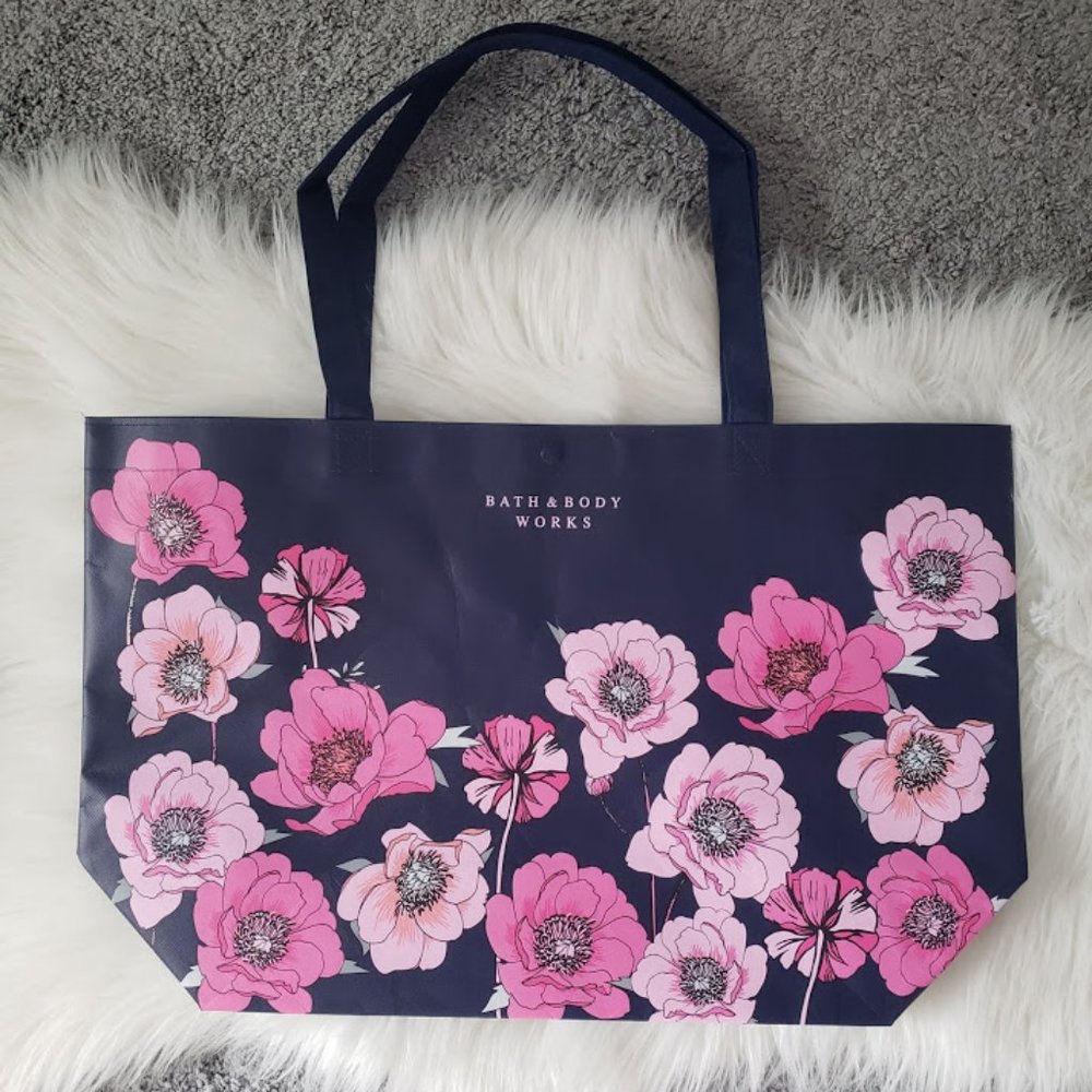 Bath & Body Works Peony Pink & Blue Floral Tote